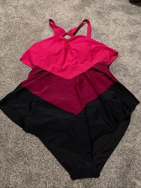 BloomChic Women's One-Piece Swimsuit in Hot Pink, Magenta & Black